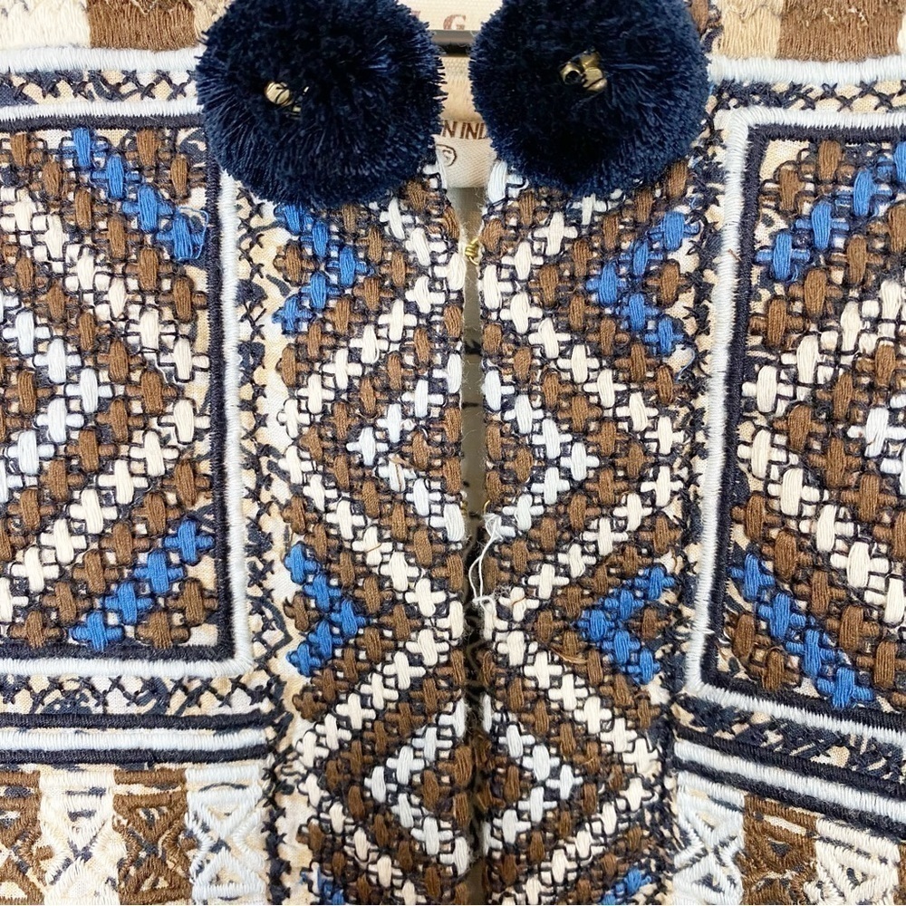 Figue Lucie Cotton Embroidered Boho Dress Istanbul Ivory Blue Pom Poms - Picture 8 of 8